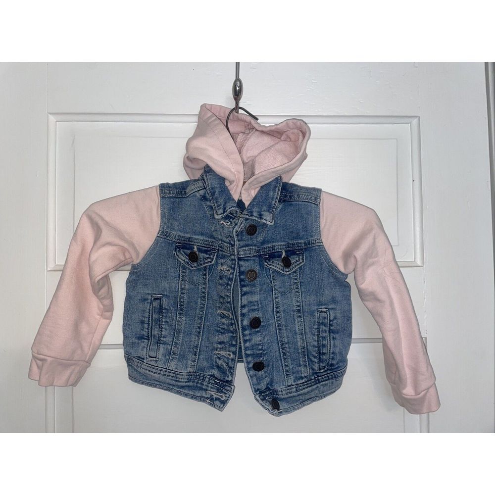 Ticker Tate Jean Jacket Pink Cotton Sleeves Rainbow Decal On Back‎ 3T